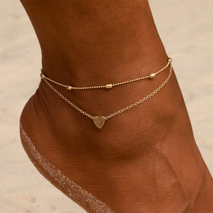 IPARAM Women's Anklet Bohemian Layered Heart Anklet 2021 Summer Beach Anklets On Foot Ankle Bracelets For Women Leg Chain