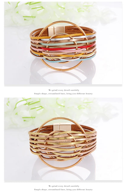 WYBU Multilayer Leather Bracelet For Women Magnet Clasp Charm Braided Wide Wrap Bracelets Bangles Female Bohemian Style Jewelry