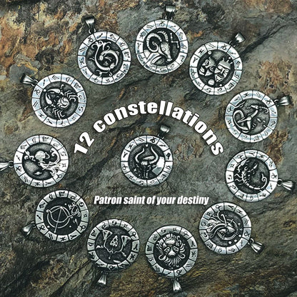 12 Constellation Zodian Signs Pendants Unique Design Horoscope Two-Sided Pendant Necklace for Men Women Jewelry Birthday Gifts