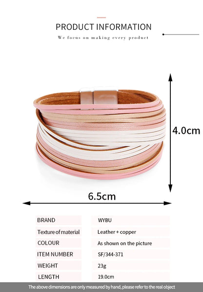 WYBU Multilayer Leather Bracelet For Women Magnet Clasp Charm Braided Wide Wrap Bracelets Bangles Female Bohemian Style Jewelry