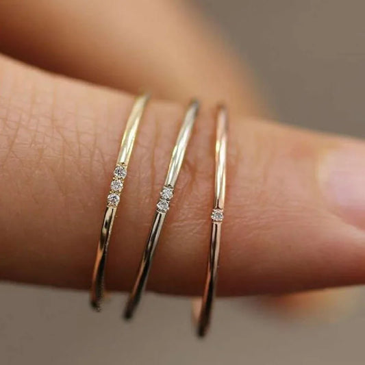 Tarnish Free New Minimalist 316L Stainless Steel 18k Gold Plated One Two Three AAA Zircon Paved Gold Rings for Women