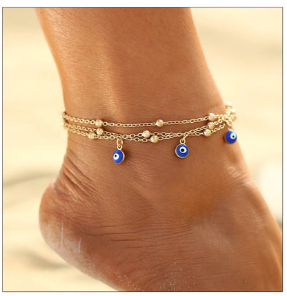 Fashion Colorful Turkish Eyes Anklets for Women Charm Gold Color Beads Pendant barefoot sandals Anklet Foot Jewelry Accessories