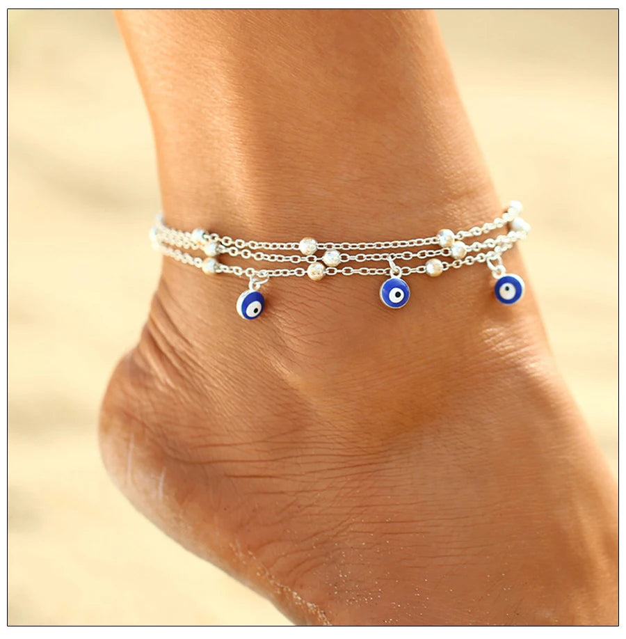Fashion Colorful Turkish Eyes Anklets for Women Charm Gold Color Beads Pendant barefoot sandals Anklet Foot Jewelry Accessories
