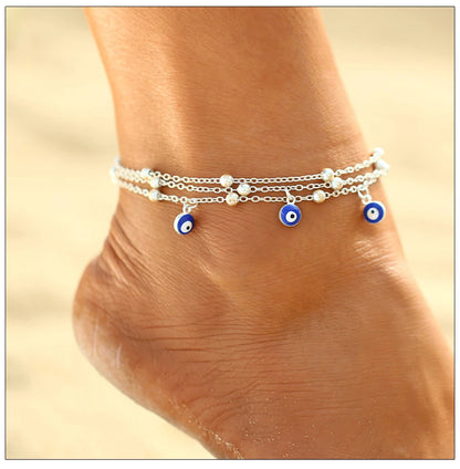 Fashion Colorful Turkish Eyes Anklets for Women Charm Gold Color Beads Pendant barefoot sandals Anklet Foot Jewelry Accessories