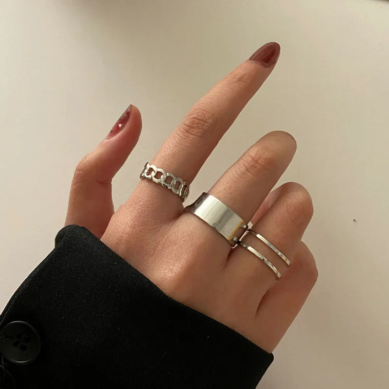 7pcs Fashion Jewelry Rings Set Hot Selling Metal Alloy Hollow Round Opening Women Finger Ring For Girl Lady Party Wedding Gifts