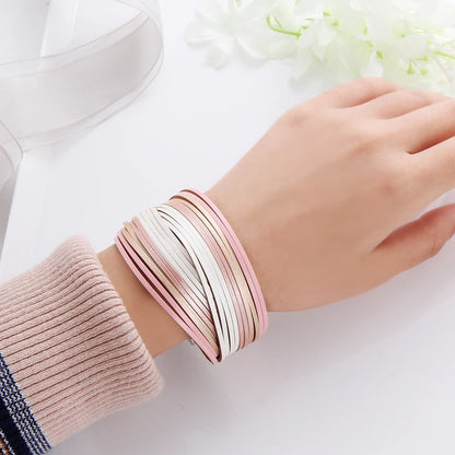 WYBU Multilayer Leather Bracelet For Women Magnet Clasp Charm Braided Wide Wrap Bracelets Bangles Female Bohemian Style Jewelry