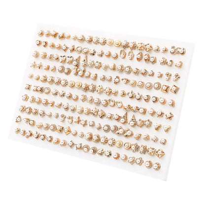 100Pairs Acrylic Crystal Heart Star Moon Small Stud Earrings Set For Women Girl Animal Flower Plastic Earring 2021 Trend Jewelry