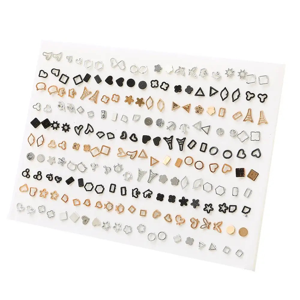 100Pairs Acrylic Crystal Heart Star Moon Small Stud Earrings Set For Women Girl Animal Flower Plastic Earring 2021 Trend Jewelry