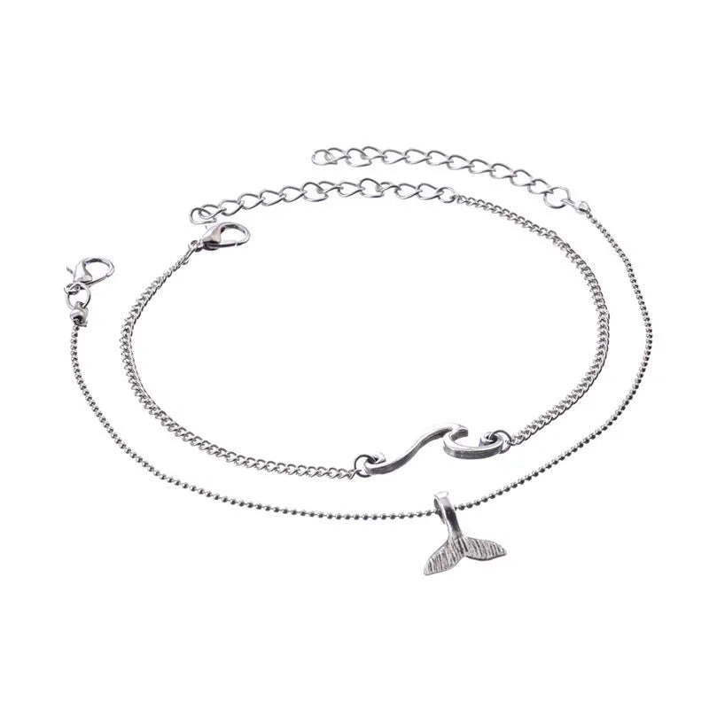 Trendy Cute Waves Fish tail Ankle Women Foot Anklet Bracet Summer Beach Barefoot Sandals Bracelet Ankle Set on the leg Female