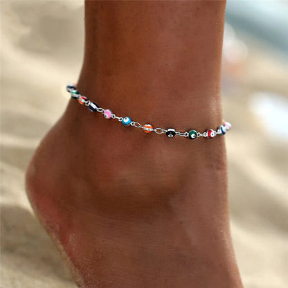 Fashion Colorful Turkish Eyes Anklets for Women Charm Gold Color Beads Pendant barefoot sandals Anklet Foot Jewelry Accessories