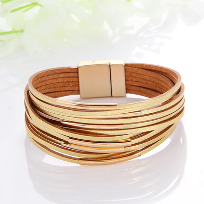 WYBU Multilayer Leather Bracelet For Women Magnet Clasp Charm Braided Wide Wrap Bracelets Bangles Female Bohemian Style Jewelry