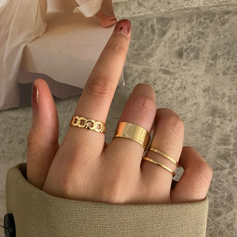 7pcs Fashion Jewelry Rings Set Hot Selling Metal Alloy Hollow Round Opening Women Finger Ring For Girl Lady Party Wedding Gifts