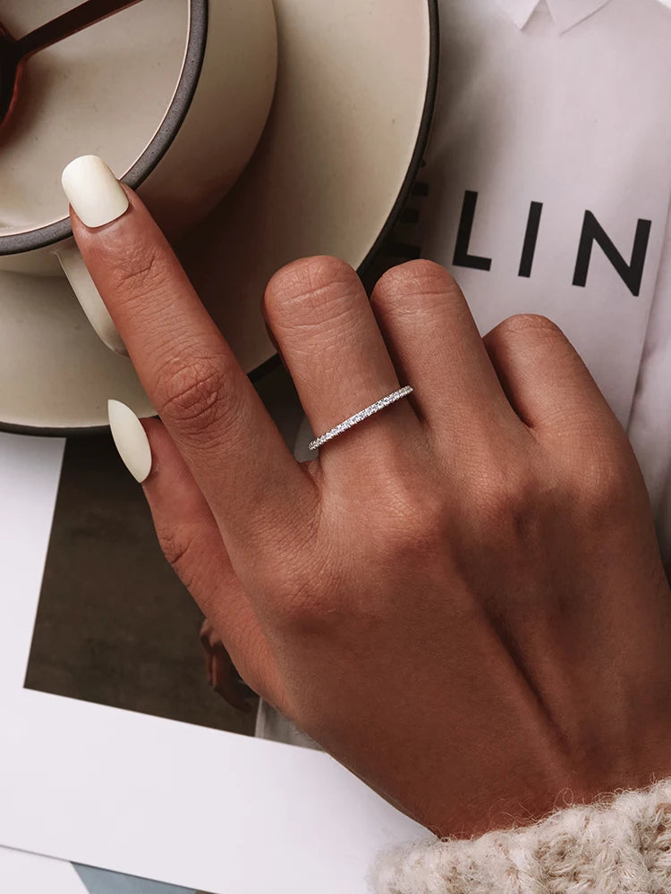 BAMOER 925 Sterling Silver Full pave CZ Simulated Diamond Stackable Ring, Women Gold Plated Engagement Wedding Eternity Bands