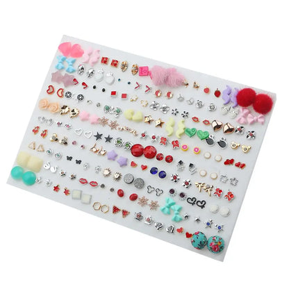 100Pairs Acrylic Crystal Heart Star Moon Small Stud Earrings Set For Women Girl Animal Flower Plastic Earring 2021 Trend Jewelry