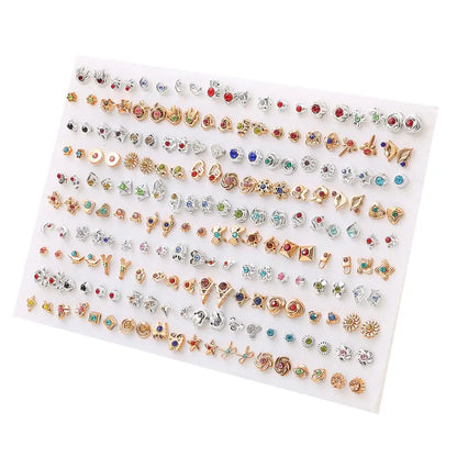 100Pairs Acrylic Crystal Heart Star Moon Small Stud Earrings Set For Women Girl Animal Flower Plastic Earring 2021 Trend Jewelry