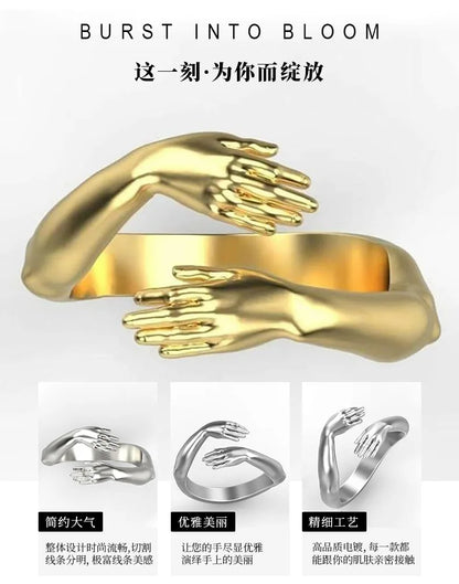 Rings 2025 Trend Jewelry Hands Hug Punk Personality Open Dropshipping Rings for Women Men