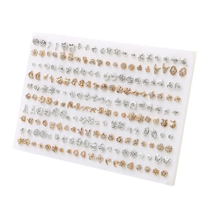 100Pairs Acrylic Crystal Heart Star Moon Small Stud Earrings Set For Women Girl Animal Flower Plastic Earring 2021 Trend Jewelry