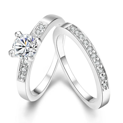 100% Real 925 Silver Rings For Women Simple Double Stackable Fine Jewelry Bridal Sets Ring Wedding Engagement Accessory