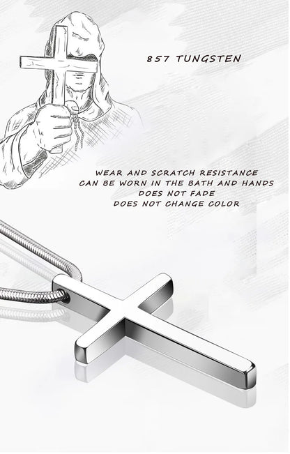 Pendants for Men Classic Design Cross Tungsten Necklace with Snake Stainless Steel Chain 45/50/55cm, Engraving