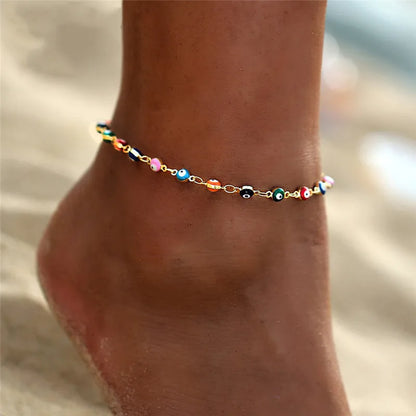 Fashion Colorful Turkish Eyes Anklets for Women Charm Gold Color Beads Pendant barefoot sandals Anklet Foot Jewelry Accessories