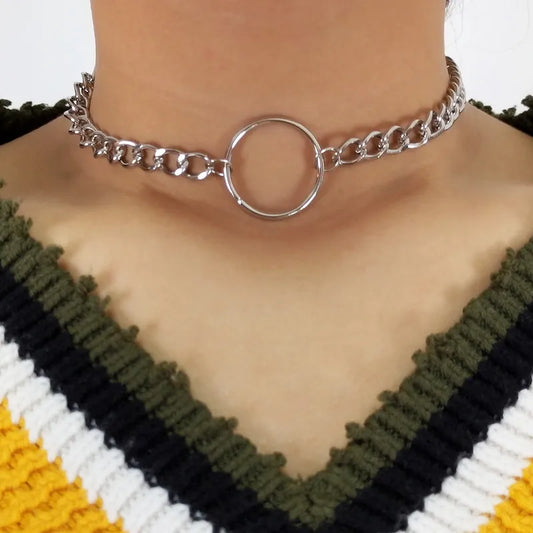 2022 New Necklace For Women Gothic Chain Choker Circle Rock Statement Necklace Circle Decoration Metal Jewelry Vintage Fashion