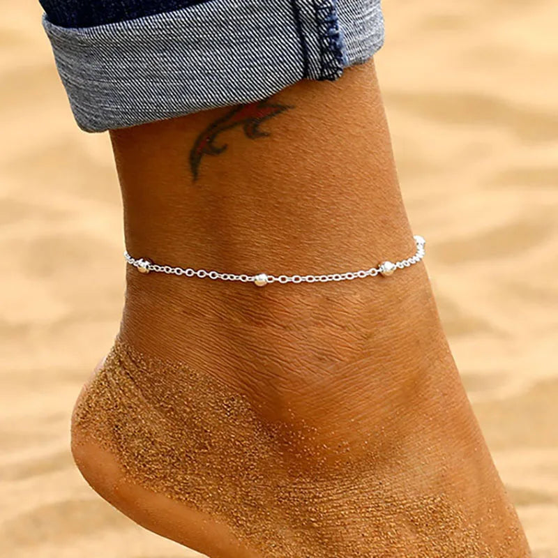 IPARAM Women's Anklet Bohemian Layered Heart Anklet 2021 Summer Beach Anklets On Foot Ankle Bracelets For Women Leg Chain
