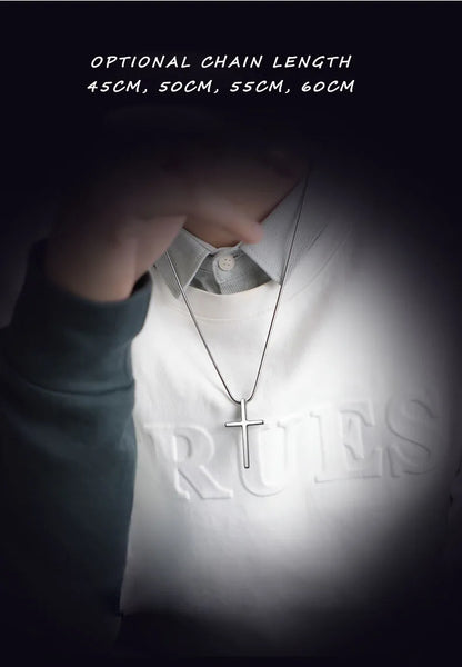 Pendants for Men Classic Design Cross Tungsten Necklace with Snake Stainless Steel Chain 45/50/55cm, Engraving