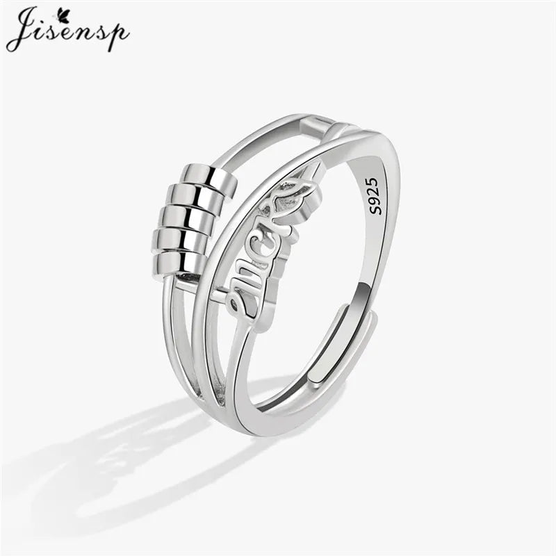 Simple Metal Beads Fidget Rotating Rings for Women Men Rotate Freely Anti Stress Anxiety Ring Spiral Round Ball Rotate Jewlery