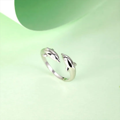 Trumium 100% 925 Silver Ring Trendy Double Dolphin rings for Women Girl Finger Fine Jewelry Women Open No Fade Whosales