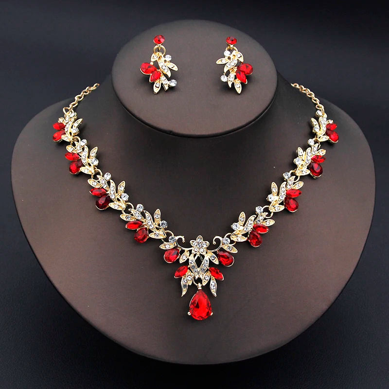 Elegant Fashion Necklace Sets for Women Dangle Earrings Princess Collar Two Piece Set Bride Jewelry Bridal Wedding Accessories