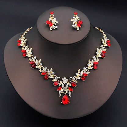 Elegant Fashion Necklace Sets for Women Dangle Earrings Princess Collar Two Piece Set Bride Jewelry Bridal Wedding Accessories