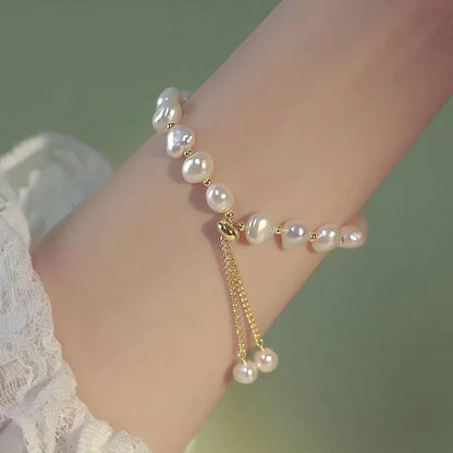 Elegant Baroque Pearl Beaded Bracelet for Woman Luxury Adjustable Bracelet Fashion Girl's Sweet Jewelry Birthday Party Gift
