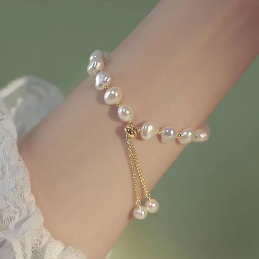Elegant Baroque Pearl Beaded Bracelet for Woman Luxury Adjustable Bracelet Fashion Girl's Sweet Jewelry Birthday Party Gift