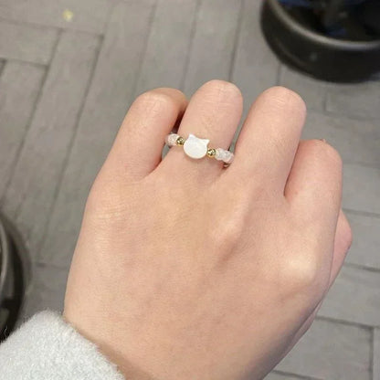 New Natural Moonstone Obsidian Rings Beads Minimalist Fidget Ring Cute Black White Cat Ring Women Men Party Accessories Jewelry
