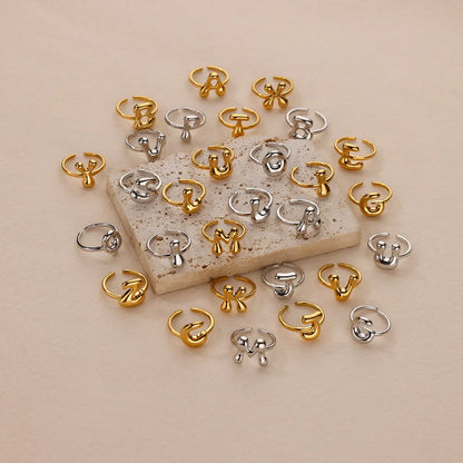 Gold Color Cute Bubble Letters Rings For Women Stainless Steel A-Z Alphabet Opening Ring Wedding Party Christmas Jewelry