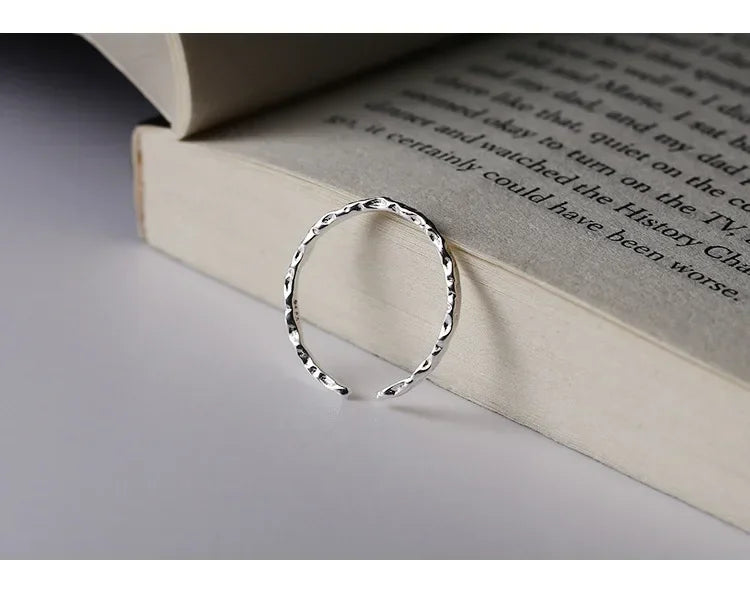 Real 925 Sterling Silver Minimalist Geometric Round Adjustable Rings for Women Trendy Fine Jewelry Irregular Accessories