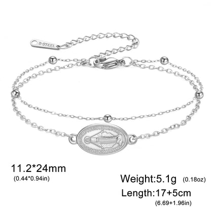 Stainless Steel Beaded Cross Virgin Mary Pendant Bracelet Fashion Jewelry Bracelet Gift for Woman