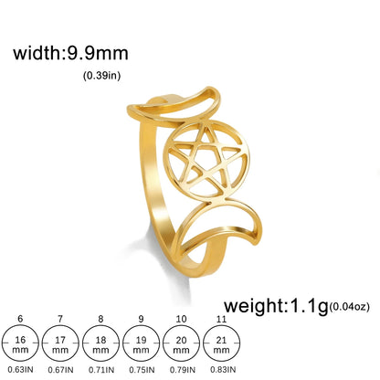 COOLTIME Pentagram Triple Moon Goddess Symbol Rings for Women Men Stainless Steel Crescent Star Ring Vintage Wicca Jewelry Gift