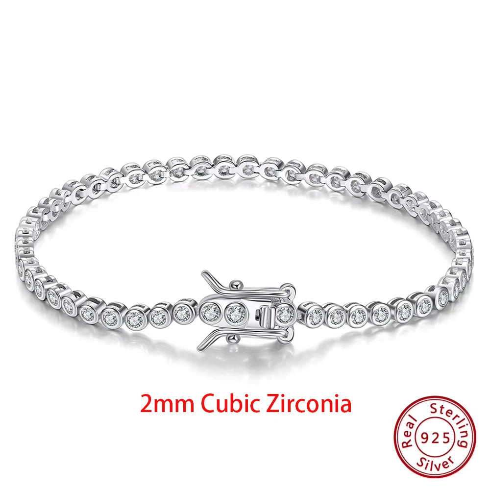 Rinntin Shiny Tennis Bracelet 925 Sterling Silver 1.5/2/3mm Clear Cubic Zirconia for Women Luxury Chain Bracelet Jewelry SB143