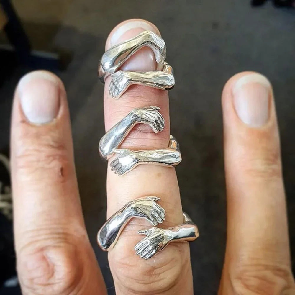 Rings 2025 Trend Jewelry Hands Hug Punk Personality Open Dropshipping Rings for Women Men