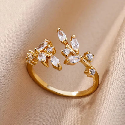 Luxury Zircon Geometric Rings For Women Stainless Steel Gold Color Open Ring Trendy Wedding Party Aesthetic Jewerly Gift Femme