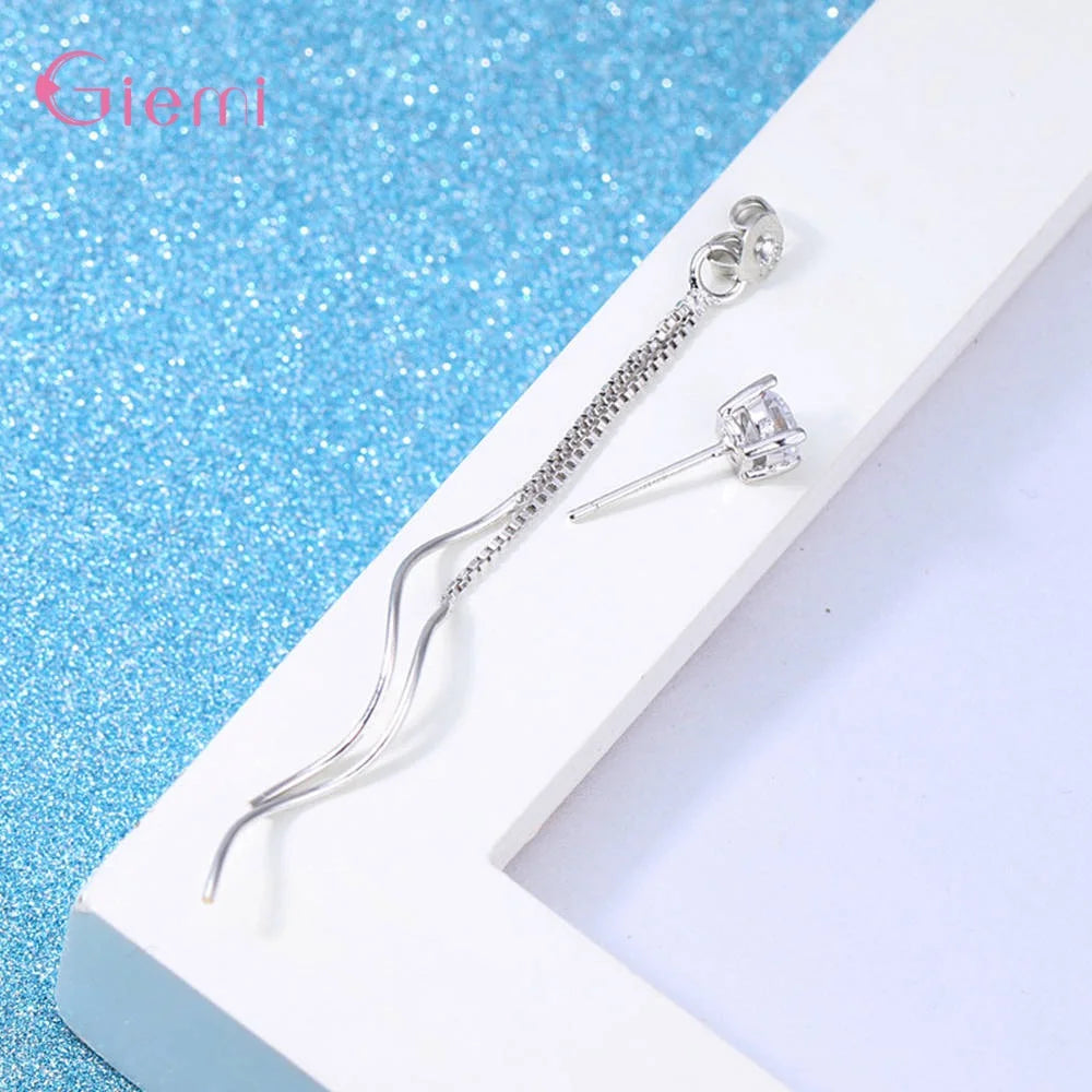 Temperament 925 Sterling Silver Cubic Zircon Ear line Long Tassel Drop Earring for Women Girl Personality Jewelry Oorbellen