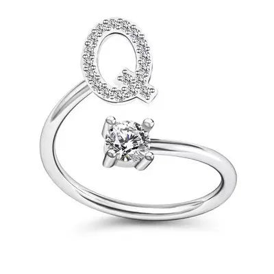 LATS Zircon Initial A-Z Letter Rings for Women Girl Adjustable Opening Ring Name Alphabet Female Wedding Fashion Jewelry Gift