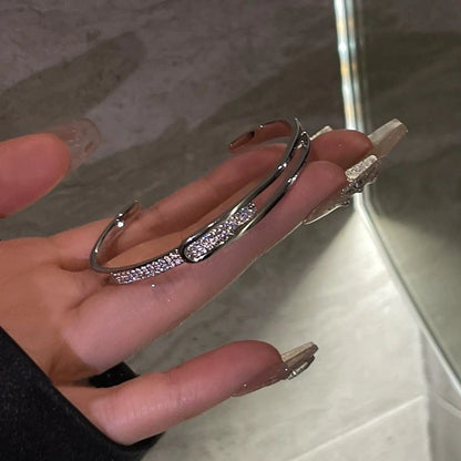 Silver Plated Micro Zircon Open Bangle For Women 2023 Korean Simple Design Hollow Versatile Bracelet Wedding Jewelry Party Gift