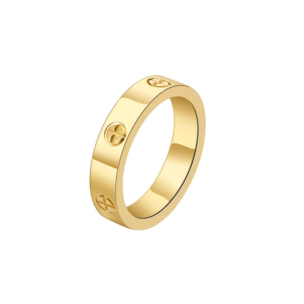 Classic Stainless Steel Cross with Zircon Love Rings for Women Men Couple Finger Ring Luxury Jewelry Wedding Party Gift