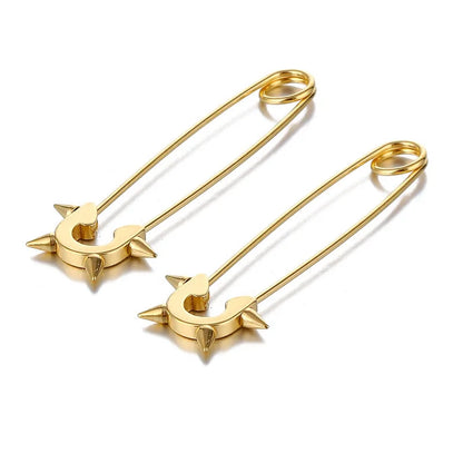 2Pcs/1Pair Funny Stainless Steel Pin Spikes Earrings for Women Man Paperclip Safety Steel Stud Punk Earrings Gothic Jewelry