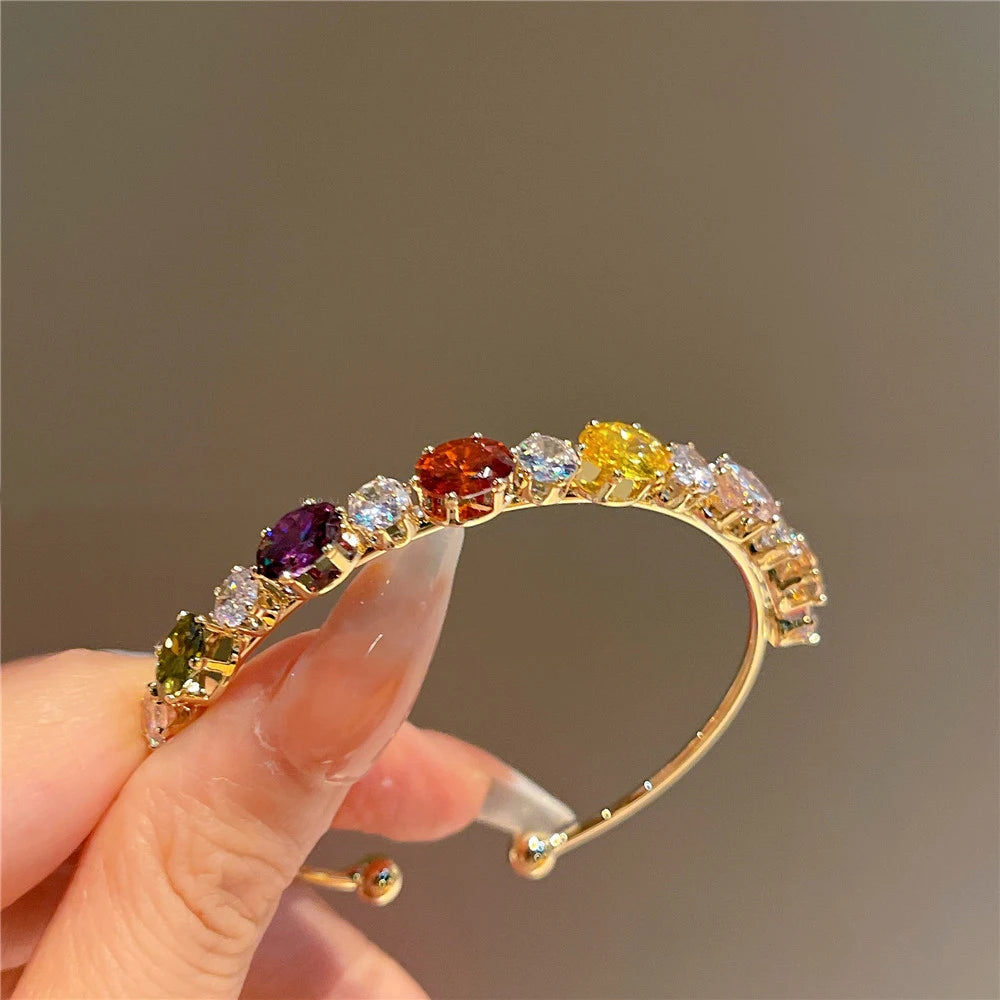 Silver Plated Micro Zircon Open Bangle For Women 2023 Korean Simple Design Hollow Versatile Bracelet Wedding Jewelry Party Gift