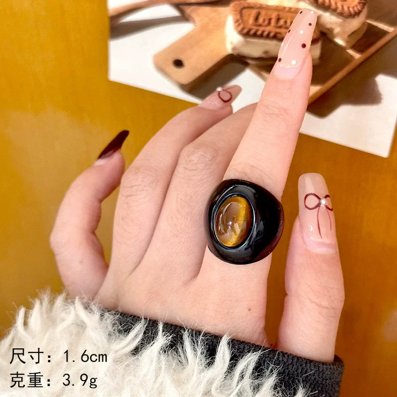 HANGZHI Irregular Wide Large Chunky Rings for Women Vintage Acrylic Resin Autumn Winter Geometric Stacking Wear Finger Jewelry