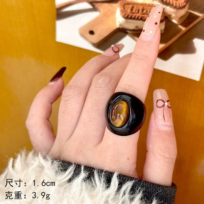 HANGZHI Irregular Wide Large Chunky Rings for Women Vintage Acrylic Resin Autumn Winter Geometric Stacking Wear Finger Jewelry