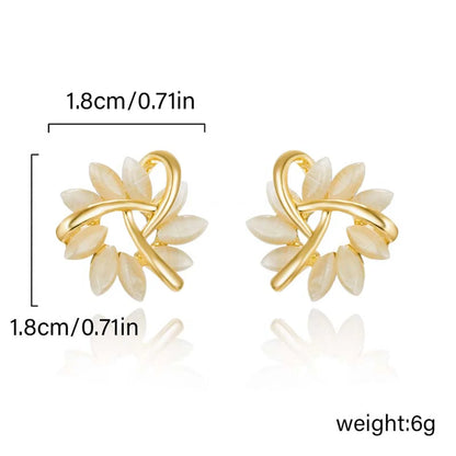 Exquisite Opal Flower Stud Earrings For Women Korean Shiny Crystal Imitation Pearl Floral Leaves Earring Wedding Party Jewelry